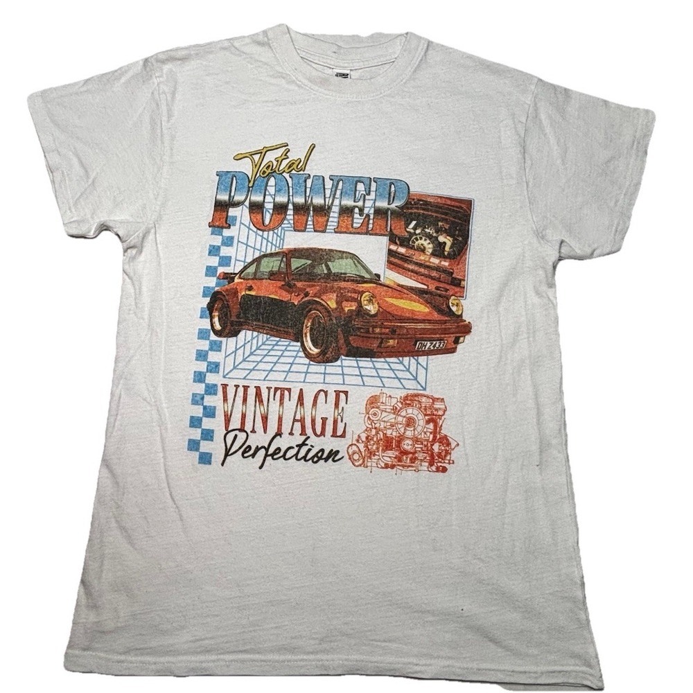 Porsche Style Graphic T Shirt Total Power Vintage Car Retro Tee‎ L USA